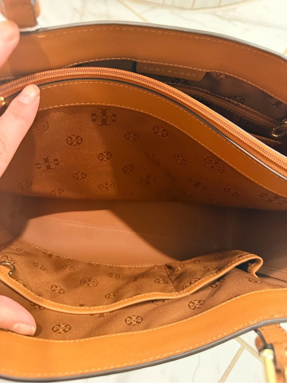 Tory Burch Cognac Saffiano Leather Tote